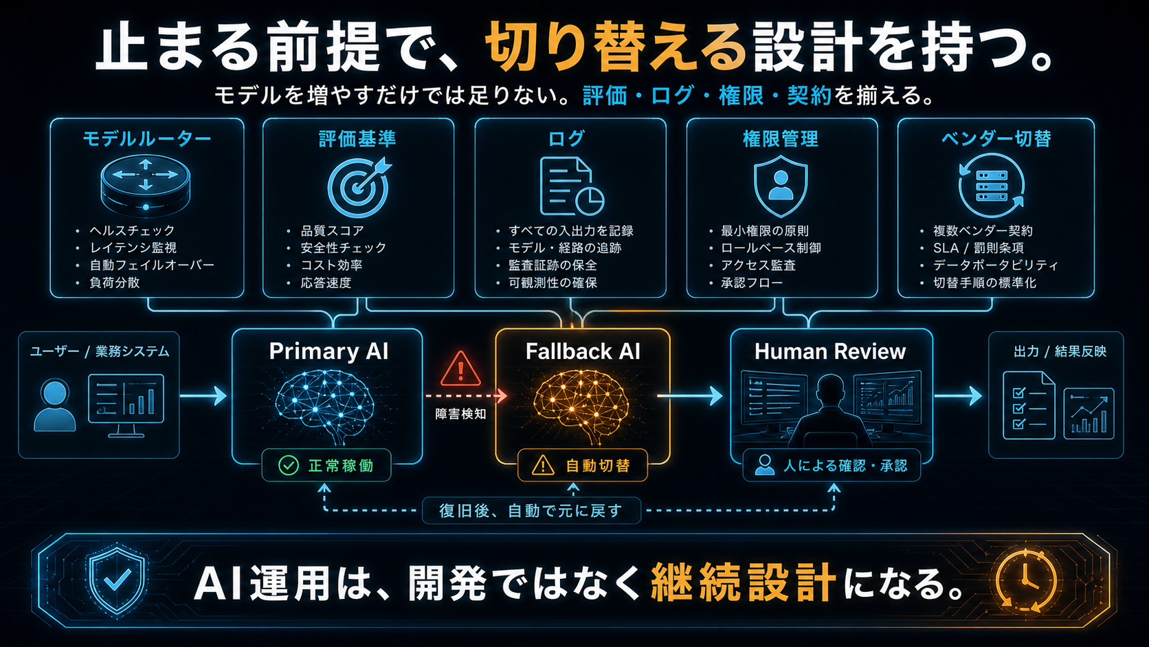 AI停止に備えるフェイルオーバー設計を示す図